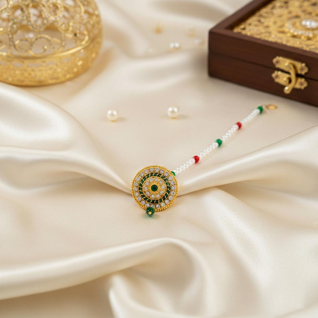 Green Traditional Kundan Maang Tikka