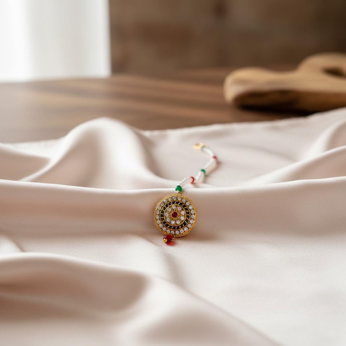 Maroon Heritage Kundan Maang Tikka