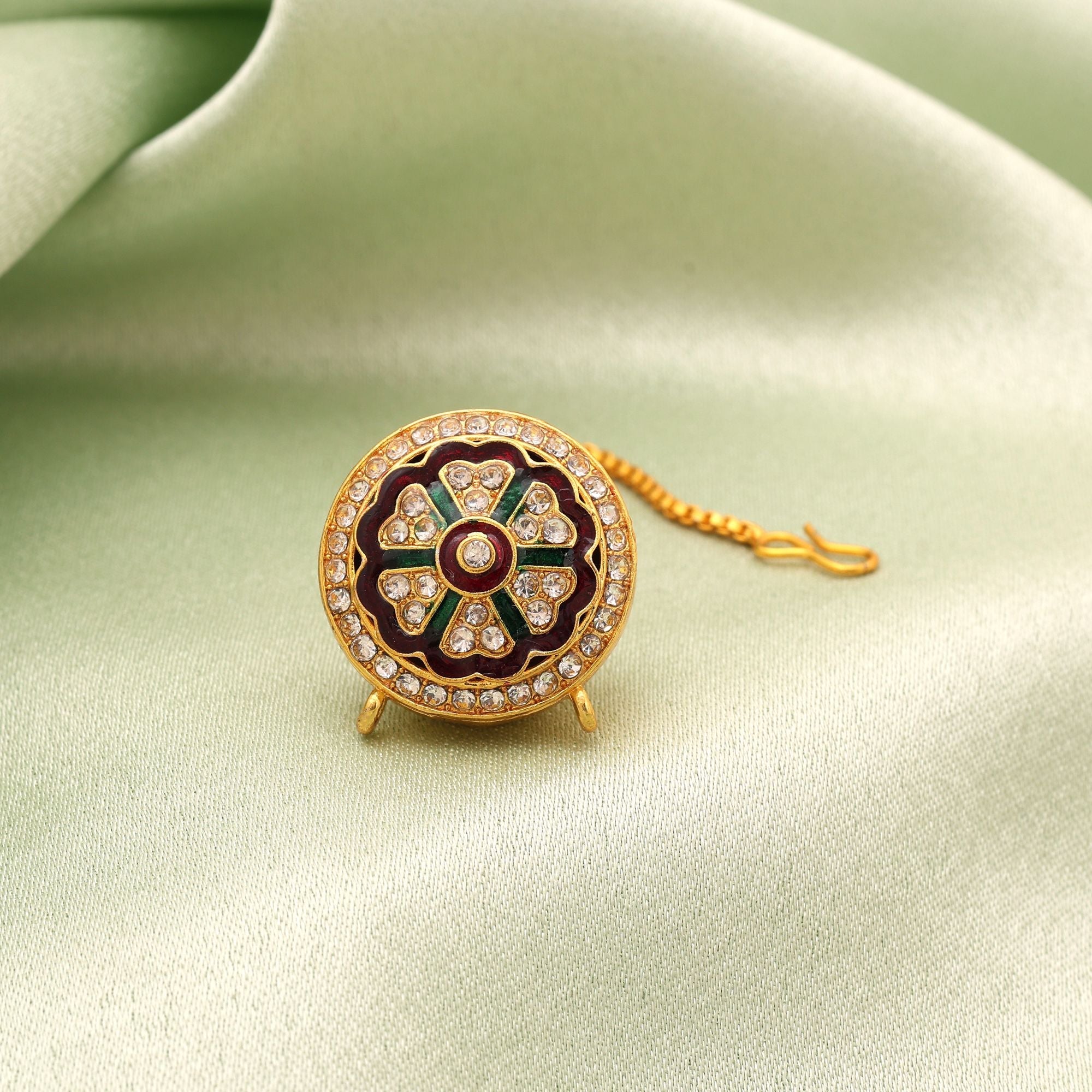 Maroon & Green Color Bridal Maang Tikka