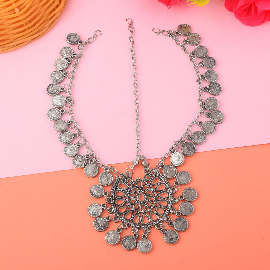 Silver Color Oxidised Matha Patti With Multi-Strand Design For Weddings