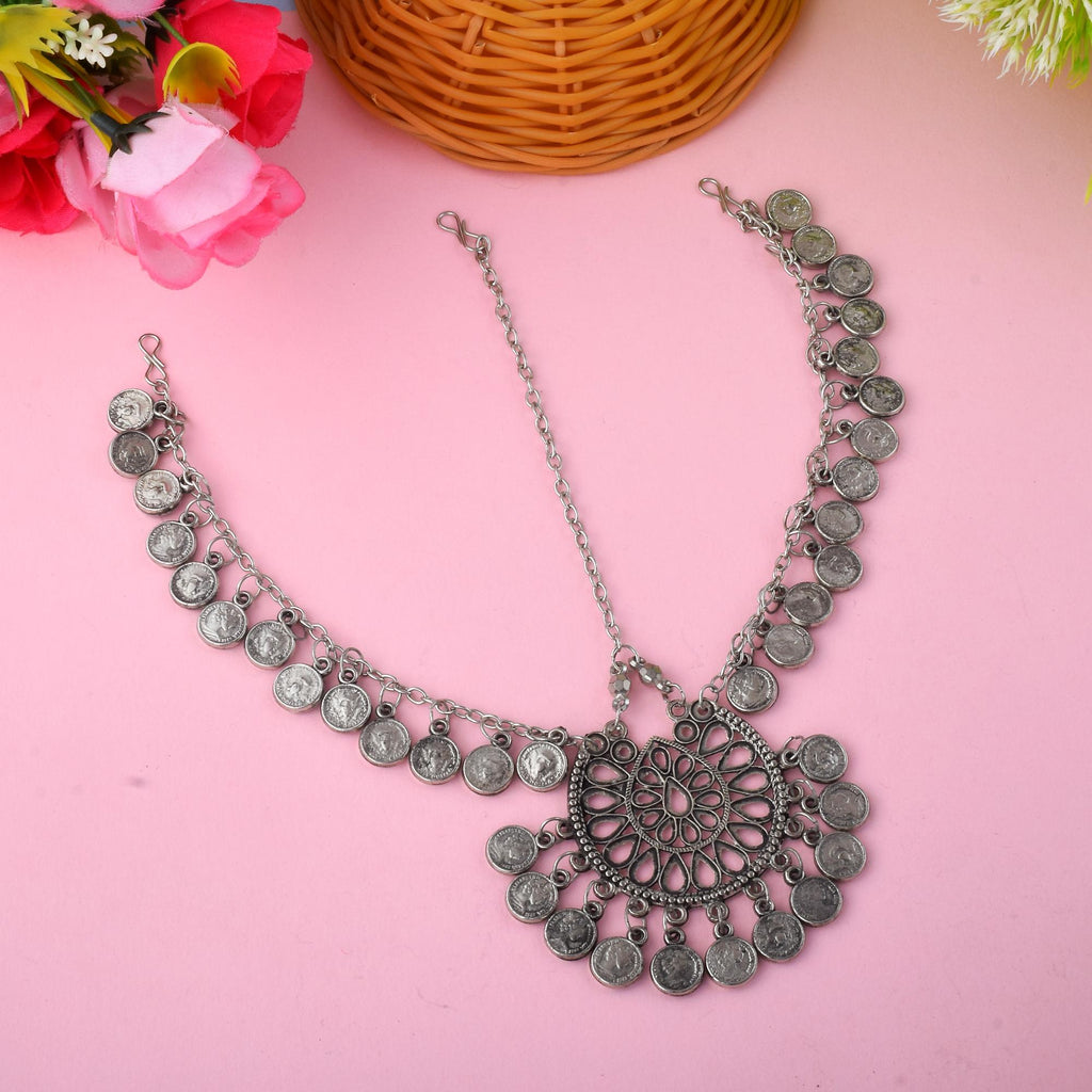 Silver Color Oxidised Matha Patti With Multi-Strand Design For Weddings