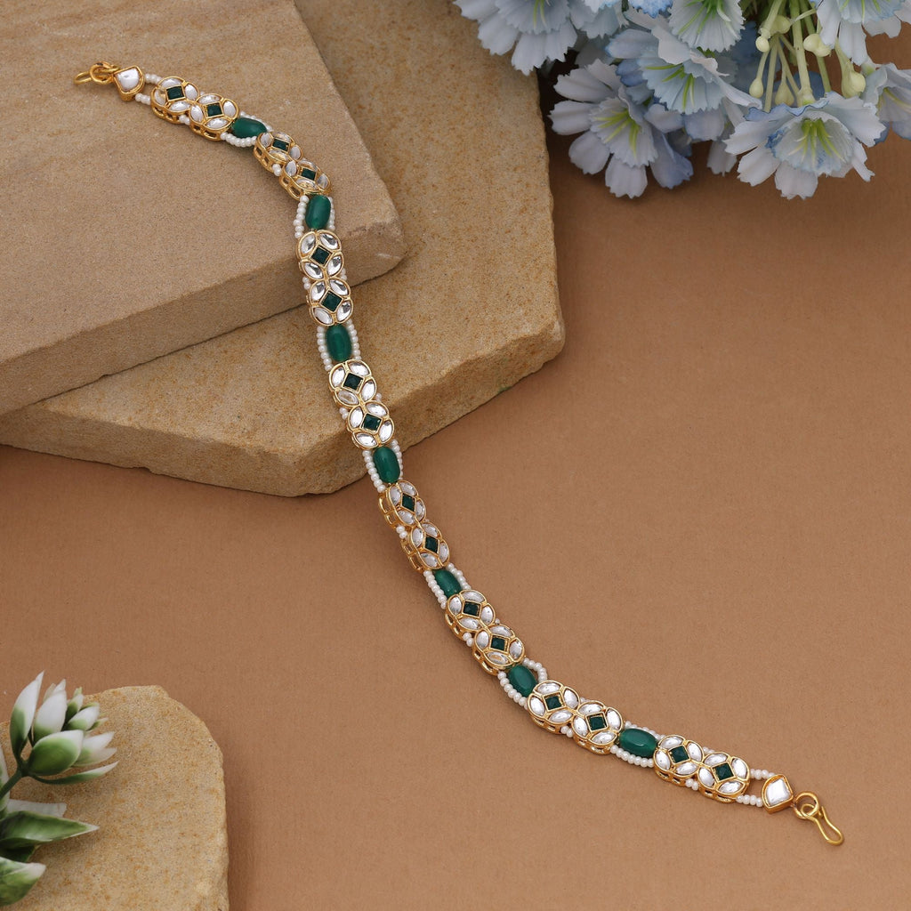 Green & White Kundan Matha Patti