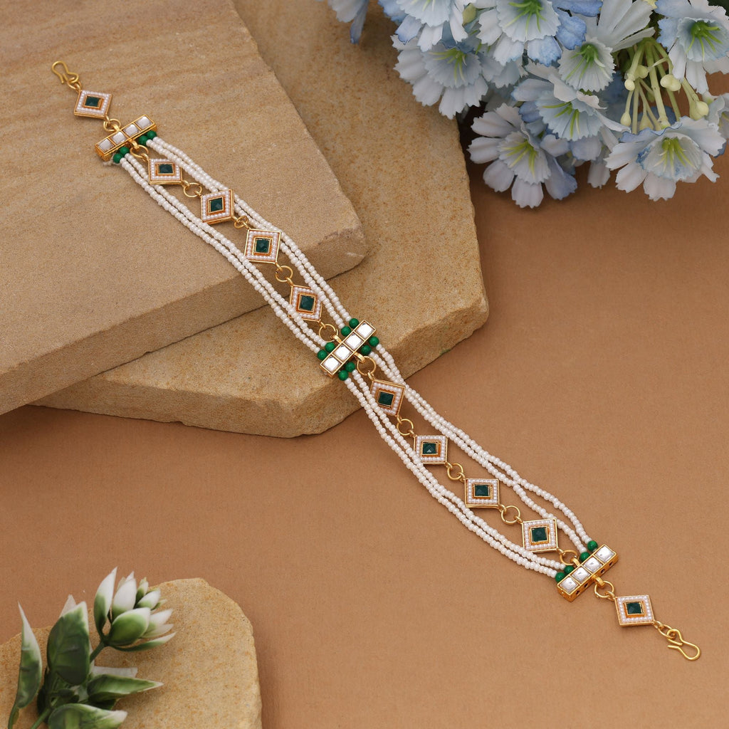 Green & White Bridal Kundan Matha Patti