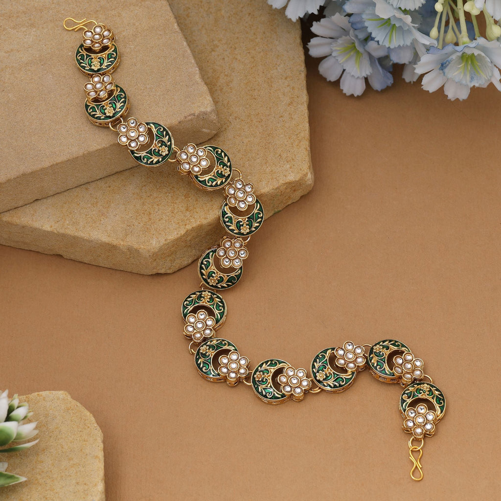 White & Green Bridal Kundan Matha Patti