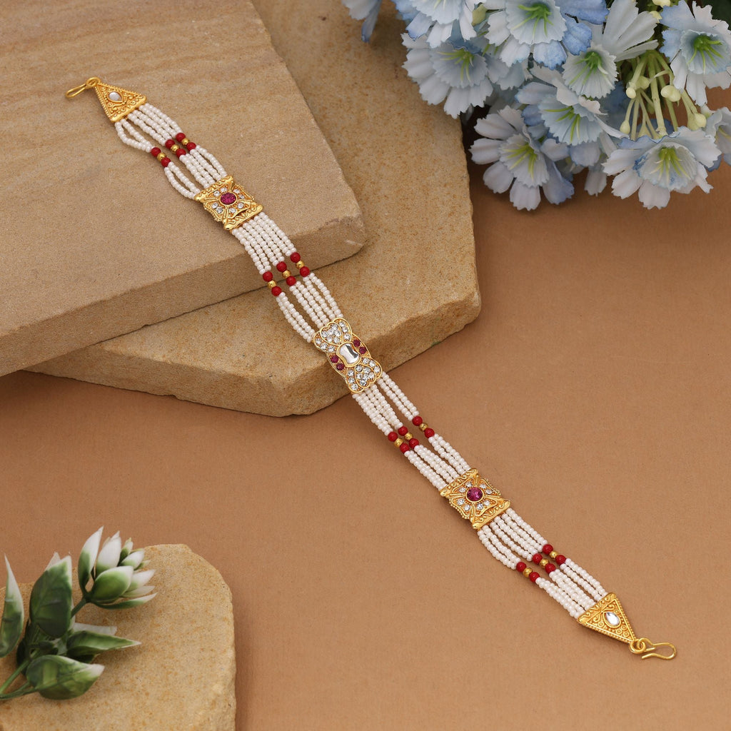 Maroon & White Kundan Matha Patti