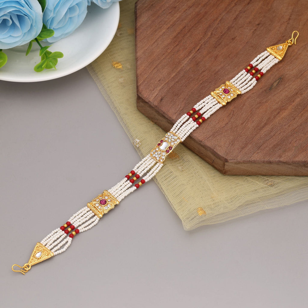 Maroon & White Kundan Matha Patti