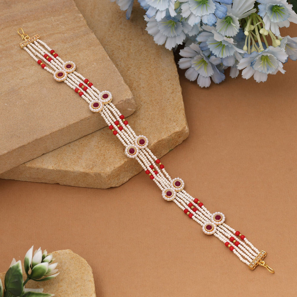 Red & White Kundan Matha Patti