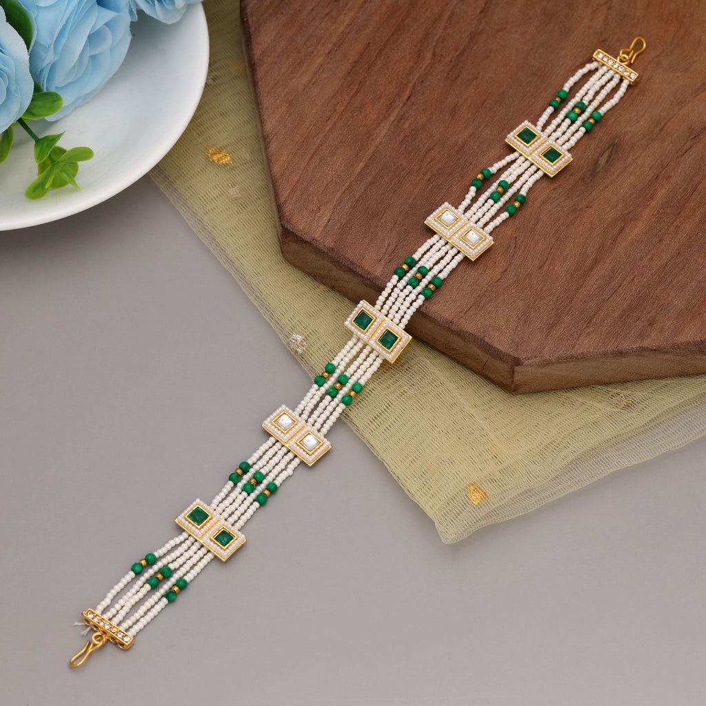 Green & White Wedding Kundan Matha Patti