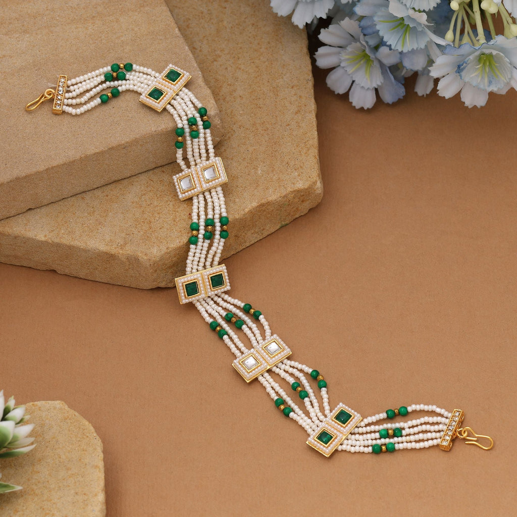 Green & White Wedding Kundan Matha Patti