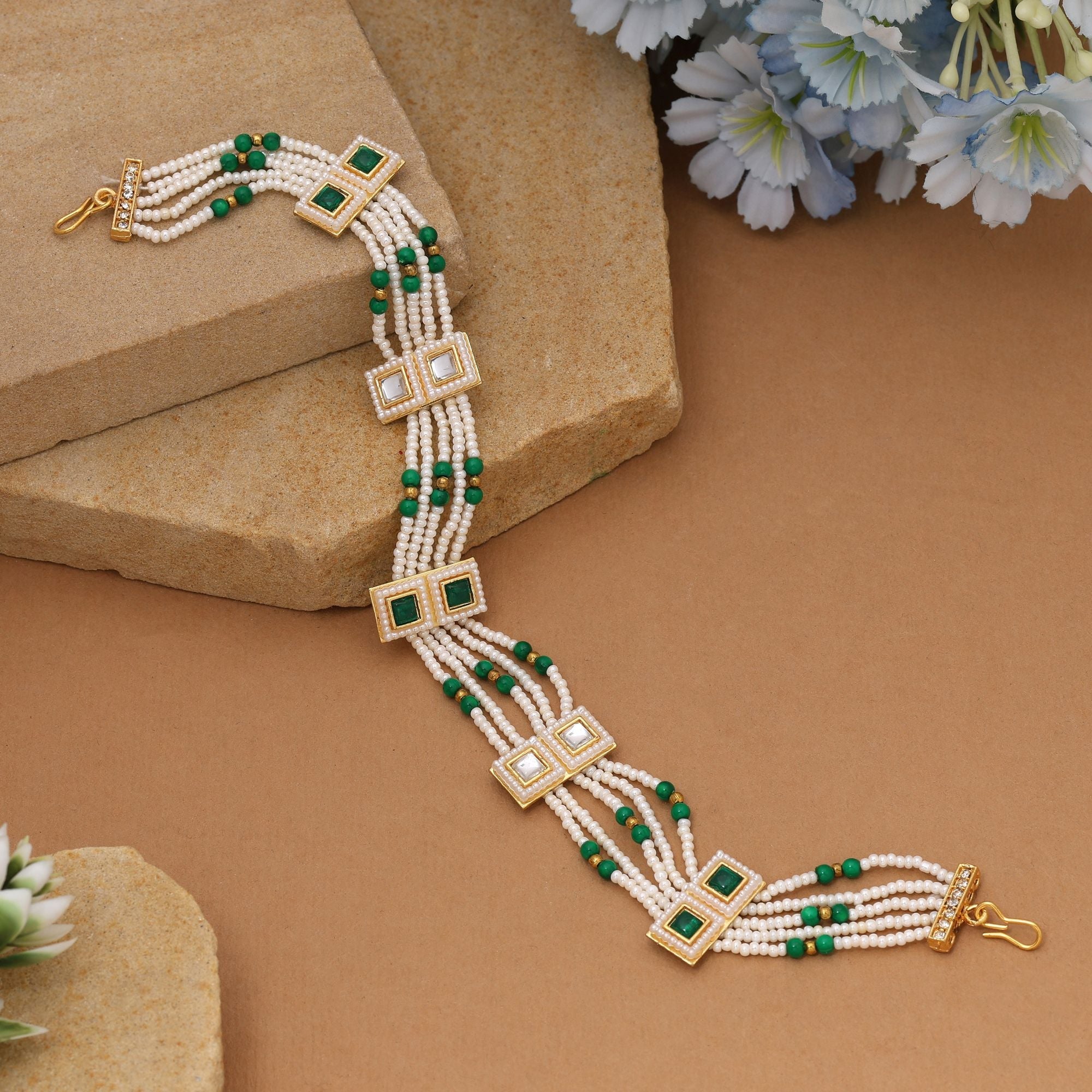 Green & White Wedding Kundan Matha Patti