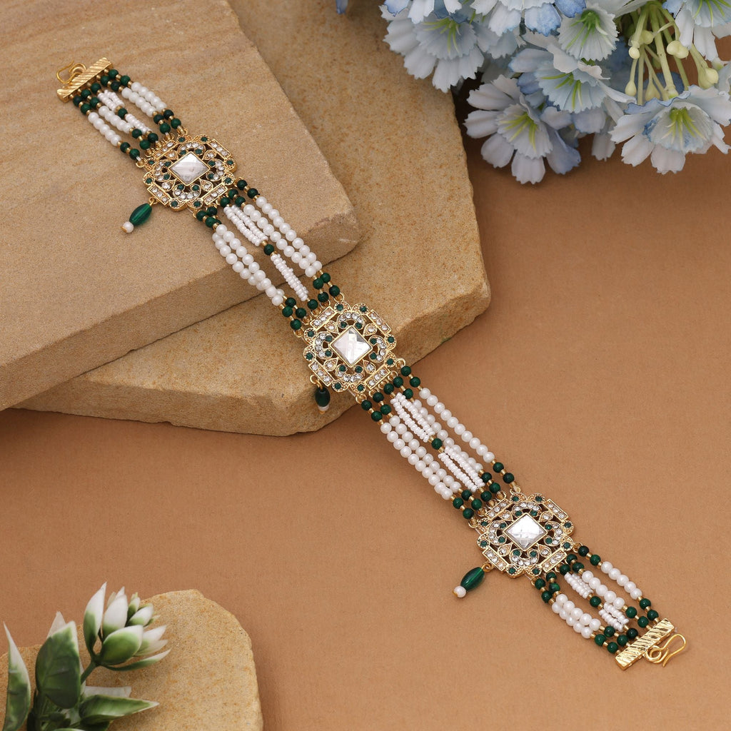 Green & White Wedding Kundan Matha Patti