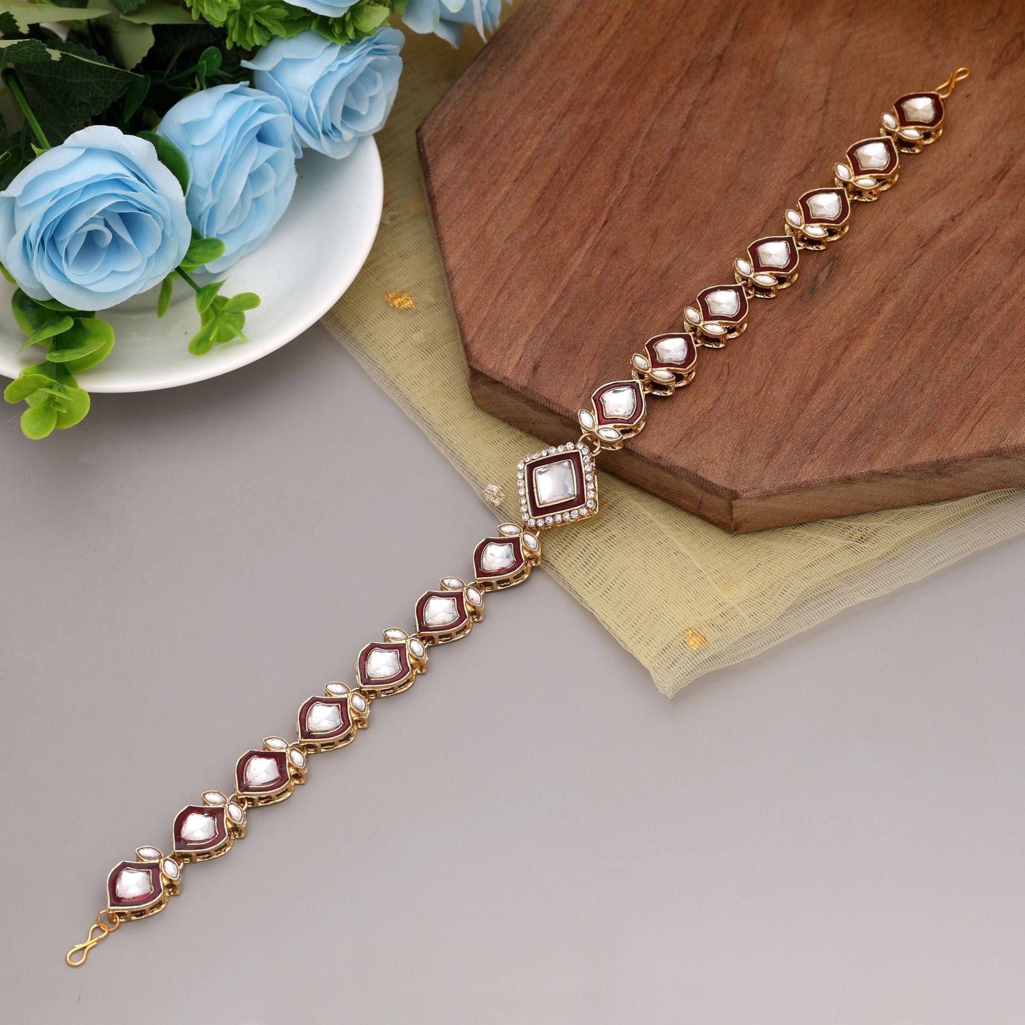 Maroon Kundan Matha Patti