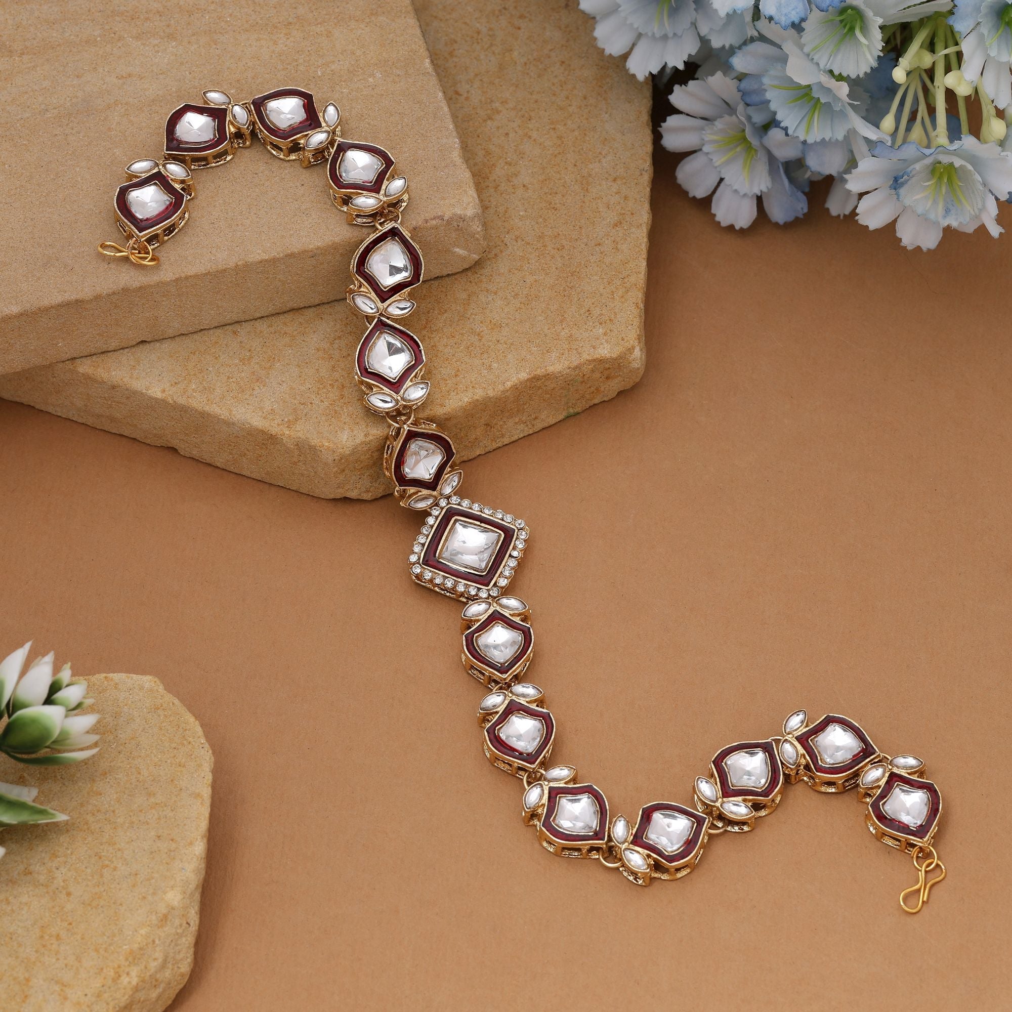 Maroon Kundan Matha Patti