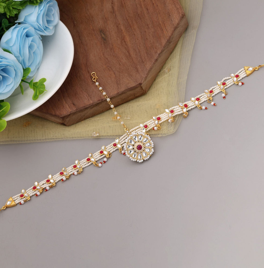 Red & White Bridal Kundan Matha Patti