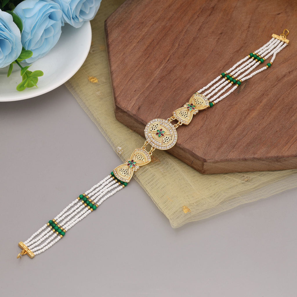 Green & White Ethnic Kundan Matha Patti