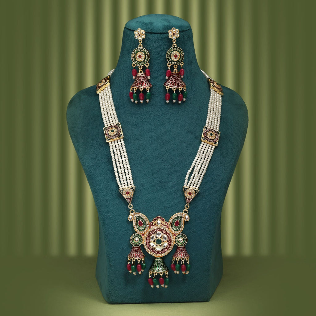 Royal Maroon & Green Color Rajputi Jewellery Rani Haar With Antique Ethnic Look