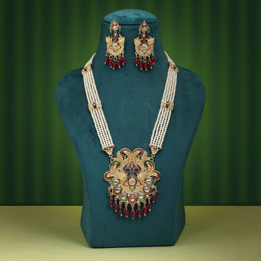 Exquisite Maroon & Green Color Rajputi Jewellery Rani Haar With Antique Royal Wedding Style
