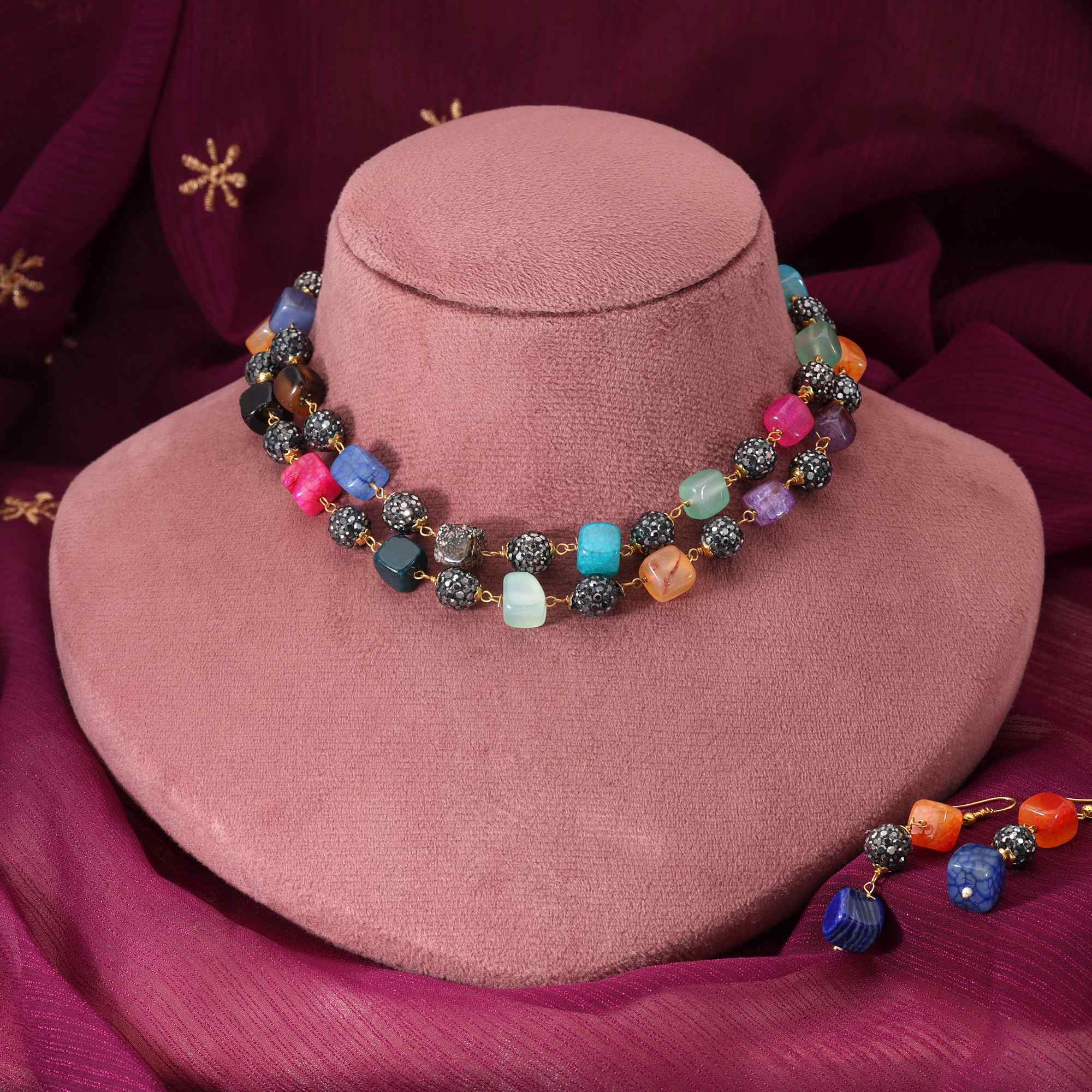 Multi Color Traditional Polished Pearl Necklace Set For Women’S Ethnic Look