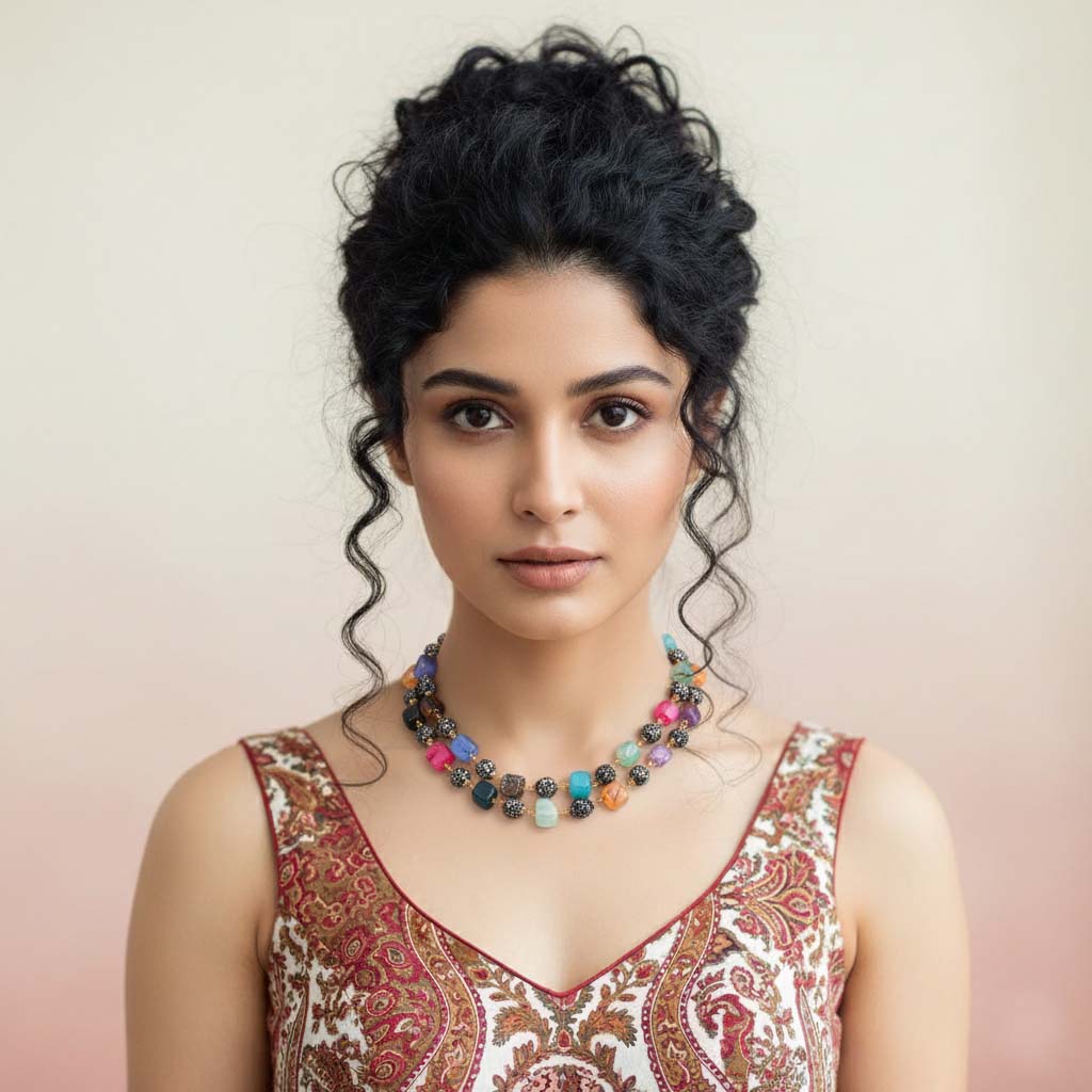 Multi Color Traditional Polished Pearl Necklace Set For Women’S Ethnic Look