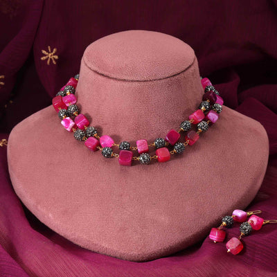 Rani Color Classic Bridal Style Pearl Necklace Set For Elegant Wedding Wear