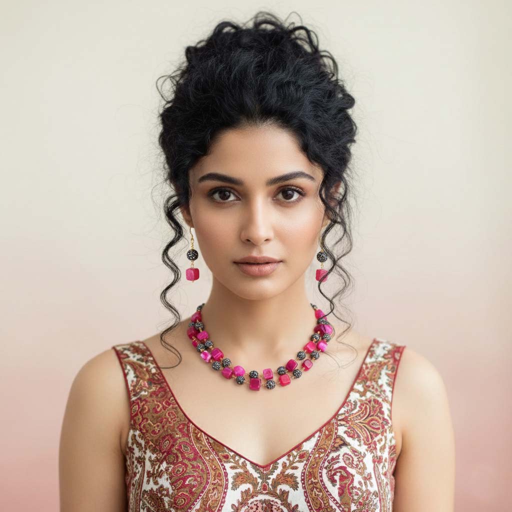 Rani Color Classic Bridal Style Pearl Necklace Set For Elegant Wedding Wear