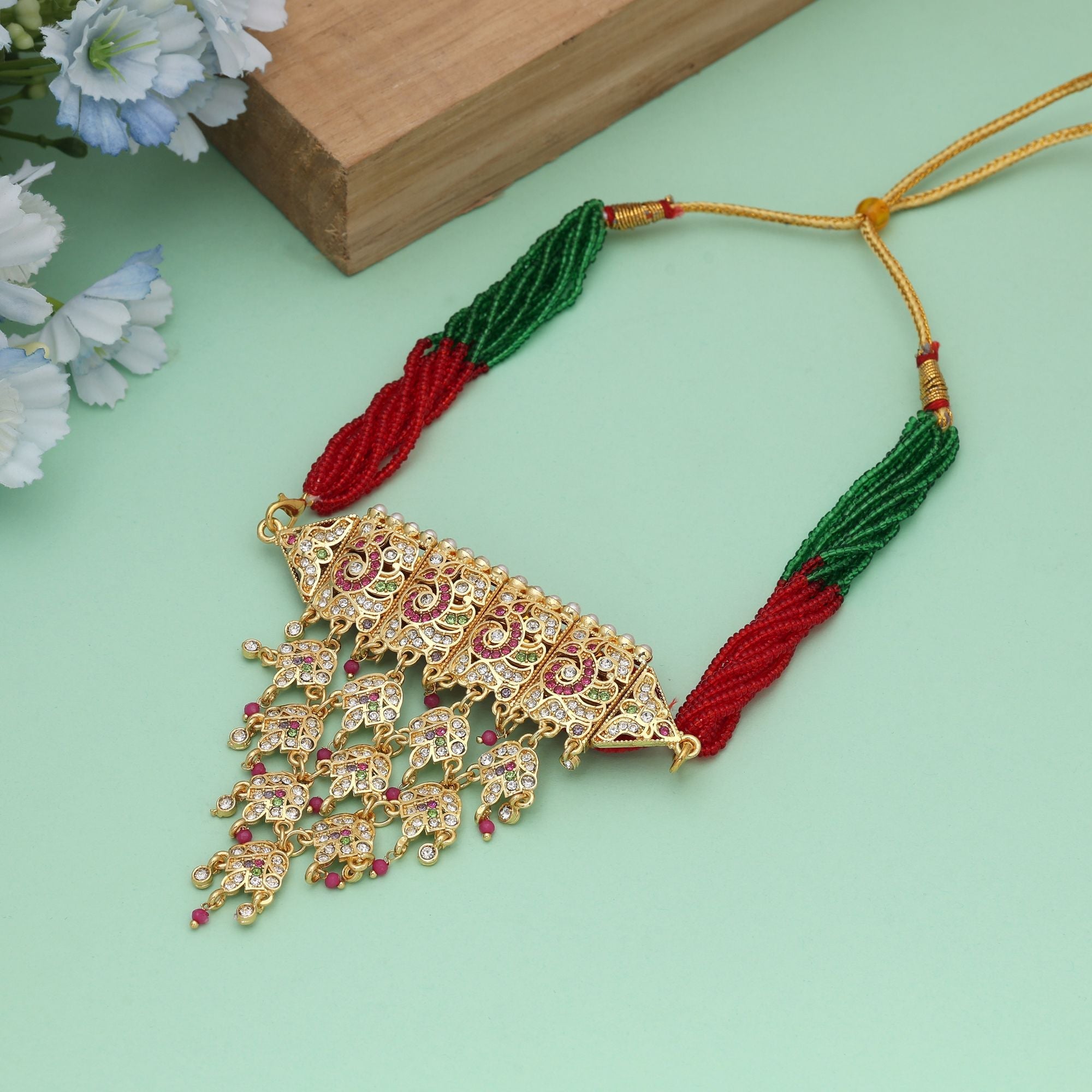 Multi Color Rajputi Statement Choker Rani Haar
