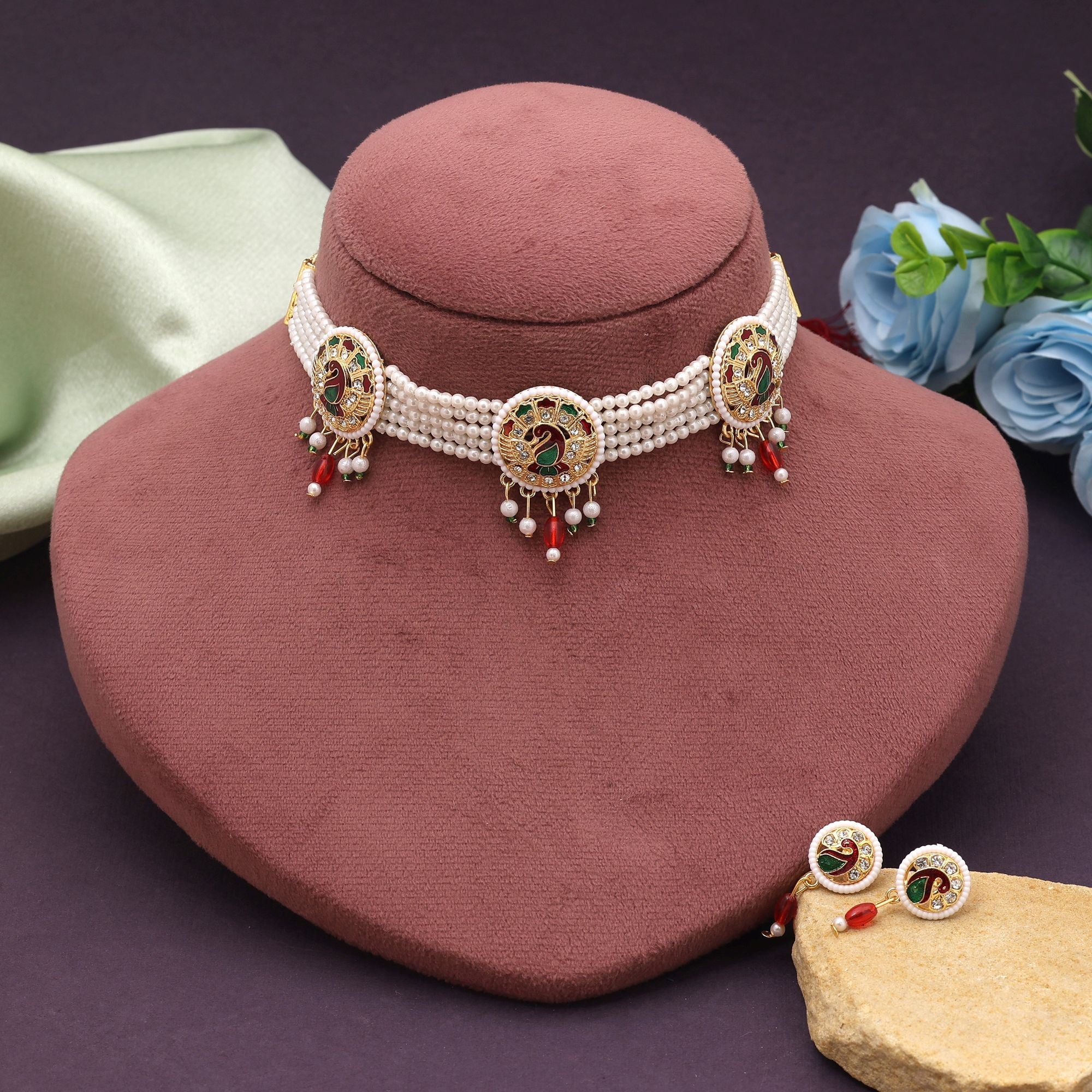 Maroon & Green Rajputi Rani Haar