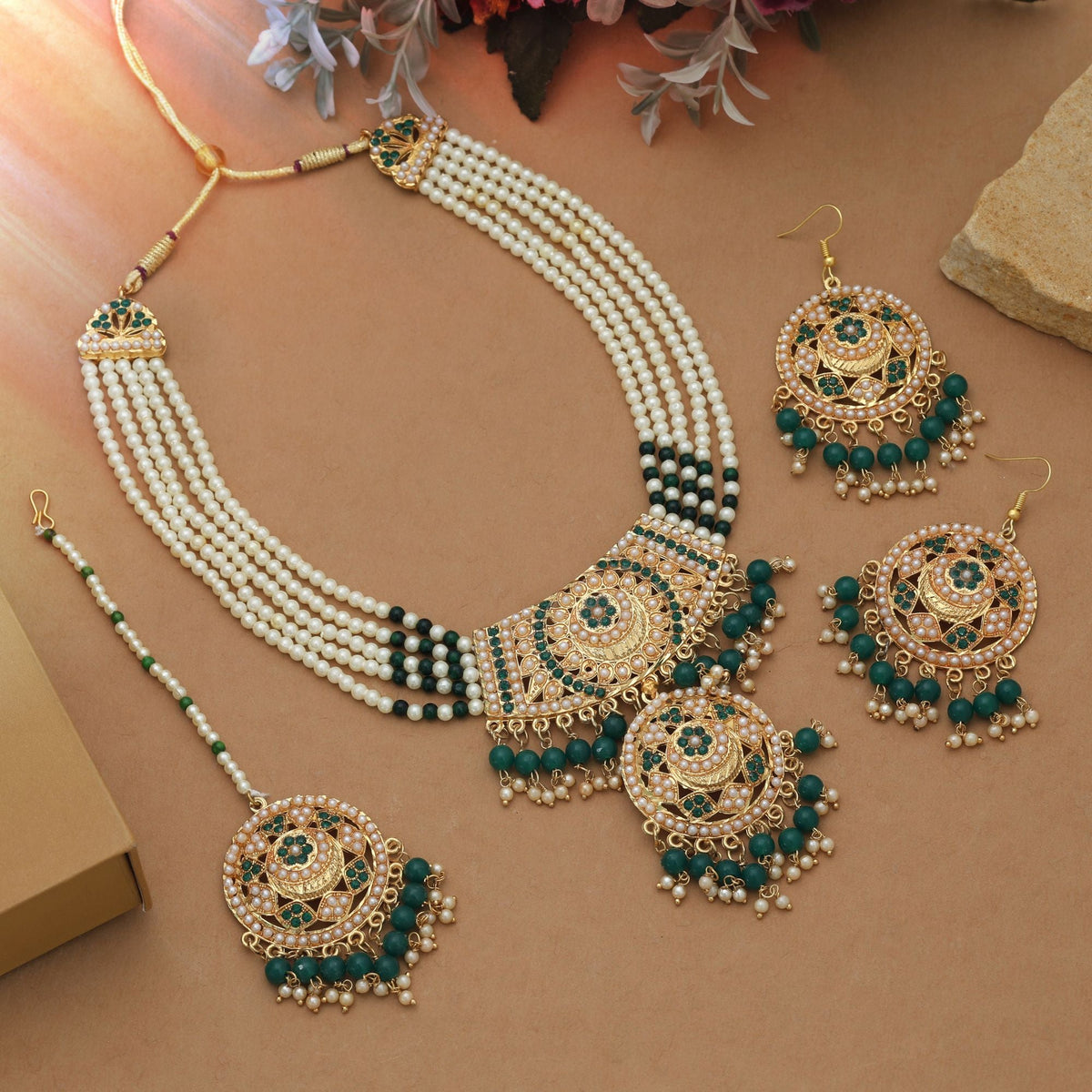 Green Color Rajputi Jewellery Rani Haar