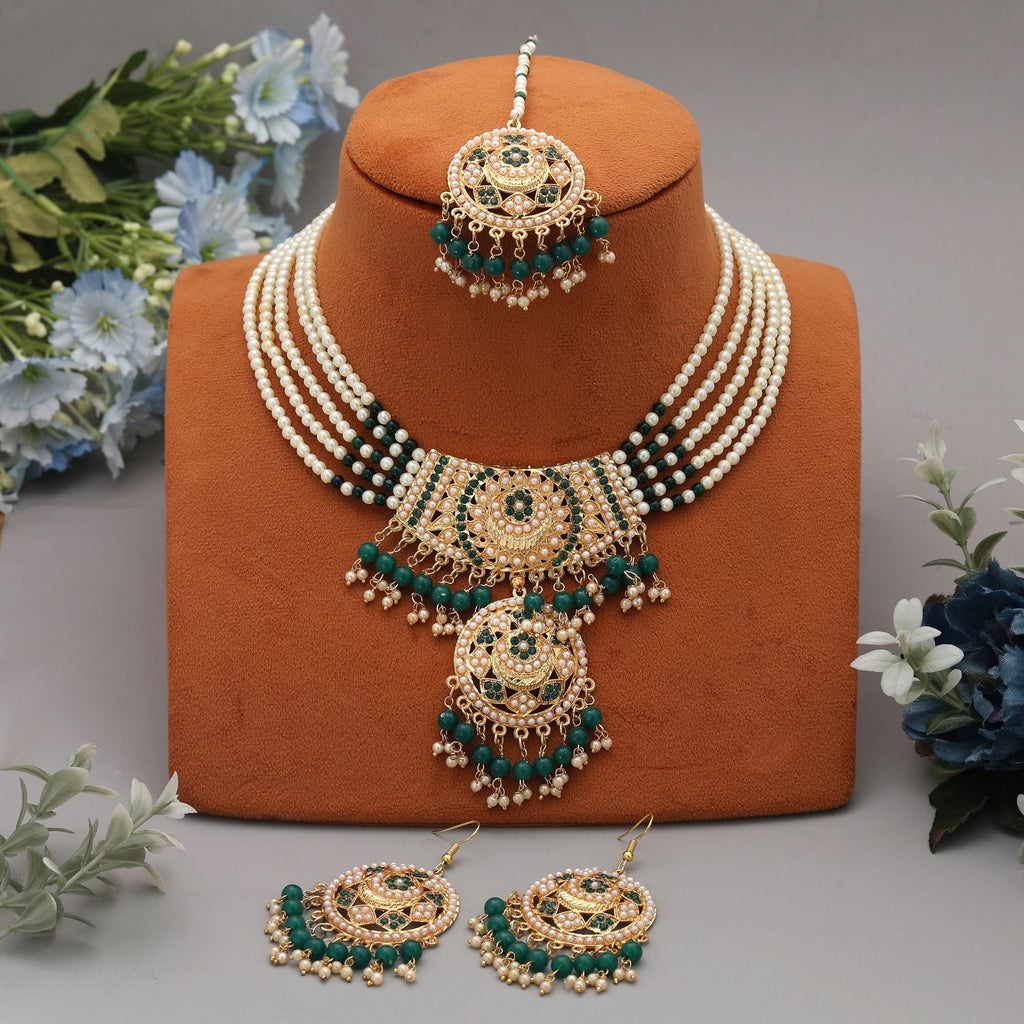 Green Color Rajputi Jewellery Rani Haar