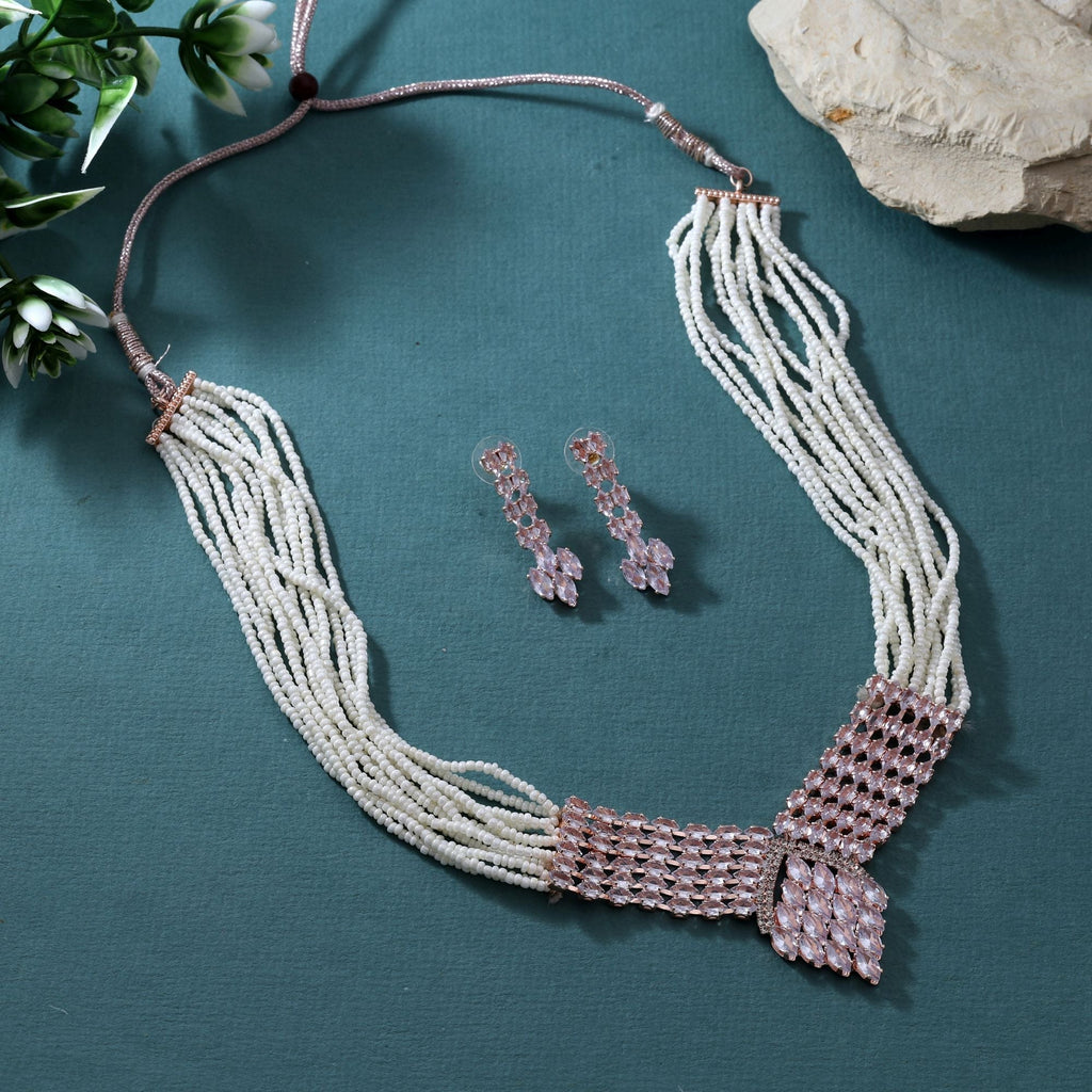 Radiant White Color Stone Necklace Set With Shiny Polished Detailing
