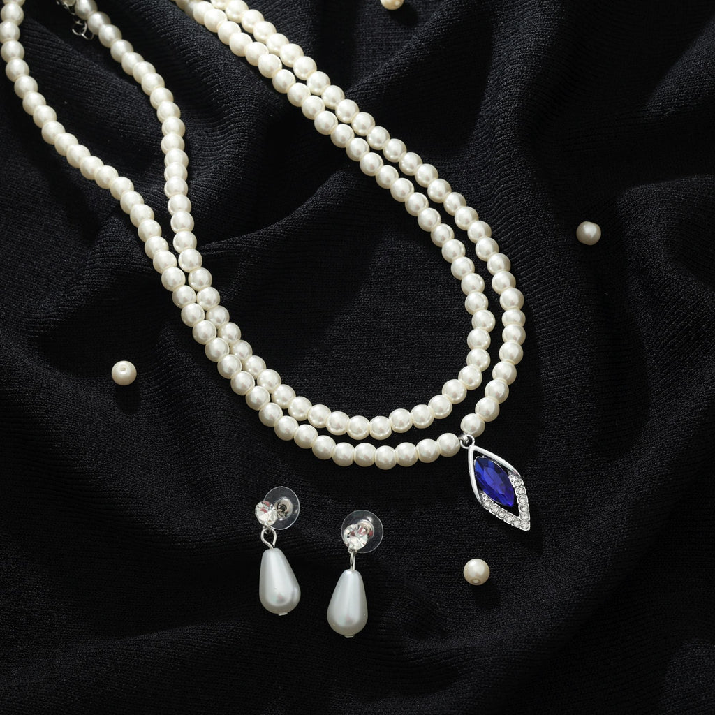Blue Color Stone Necklace Set Party Wear