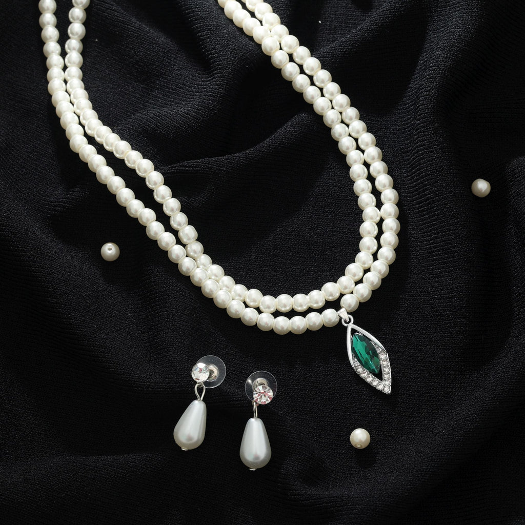 Green Color Stone Necklace Set Ethnic Style
