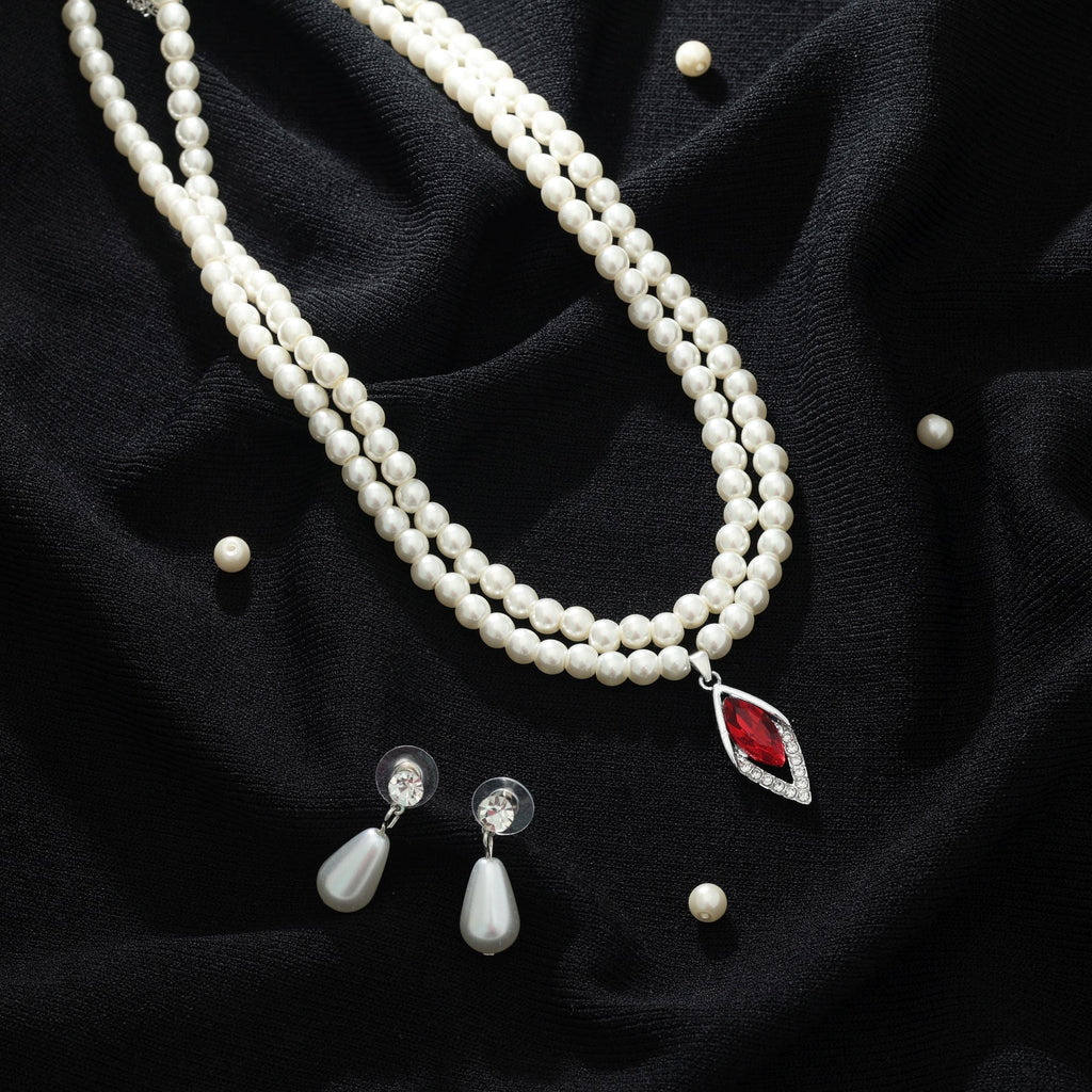 Red Color Stone Necklace Set Festive Wear
