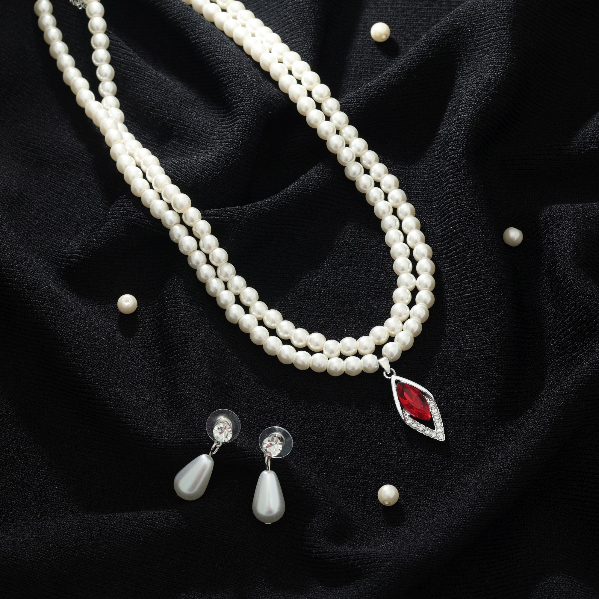 Red Color Stone Necklace Set Festive Wear