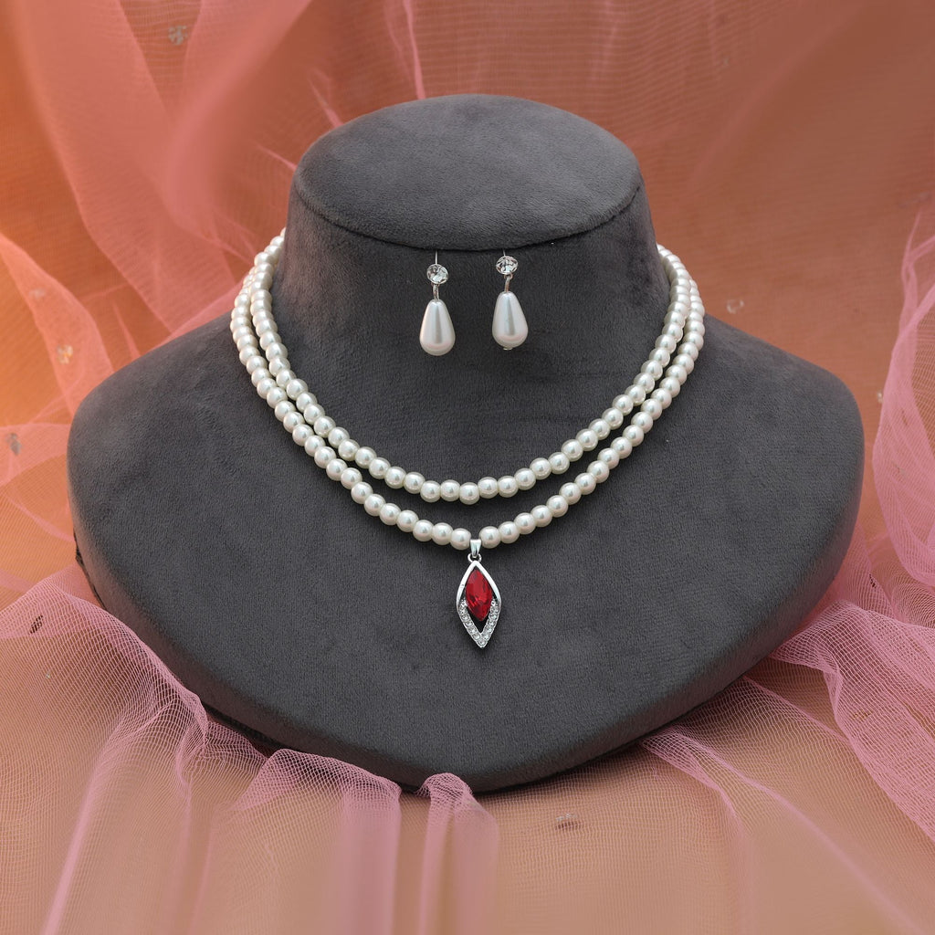 Red Color Stone Necklace Set Festive Wear