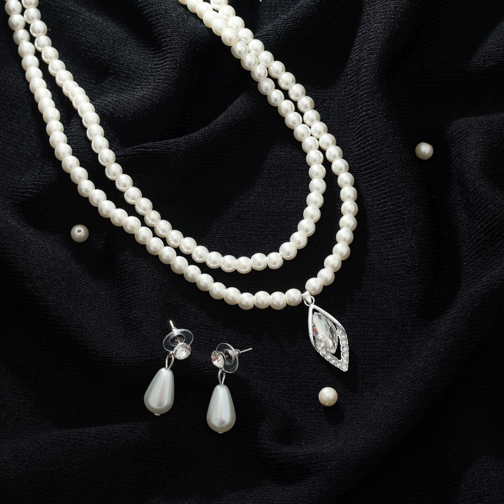 White Color Stone Necklace Set Classic Bridal Style