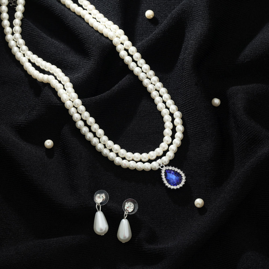 Blue Color Stone Necklace Set Modern Party Wear