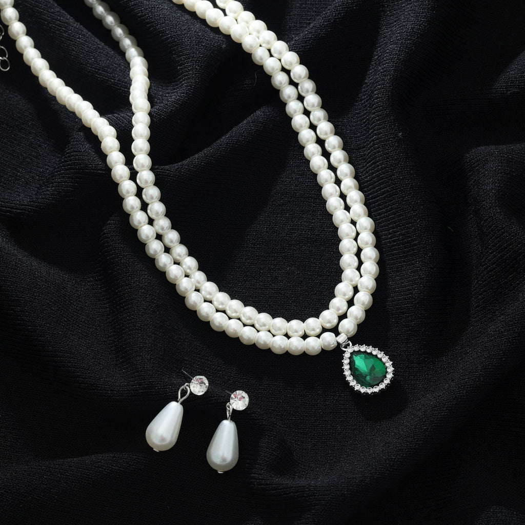 Green Color Stone Necklace Set Traditional Style