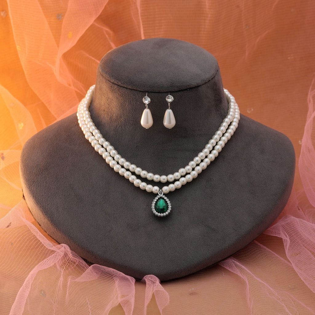 Green Color Stone Necklace Set Traditional Style