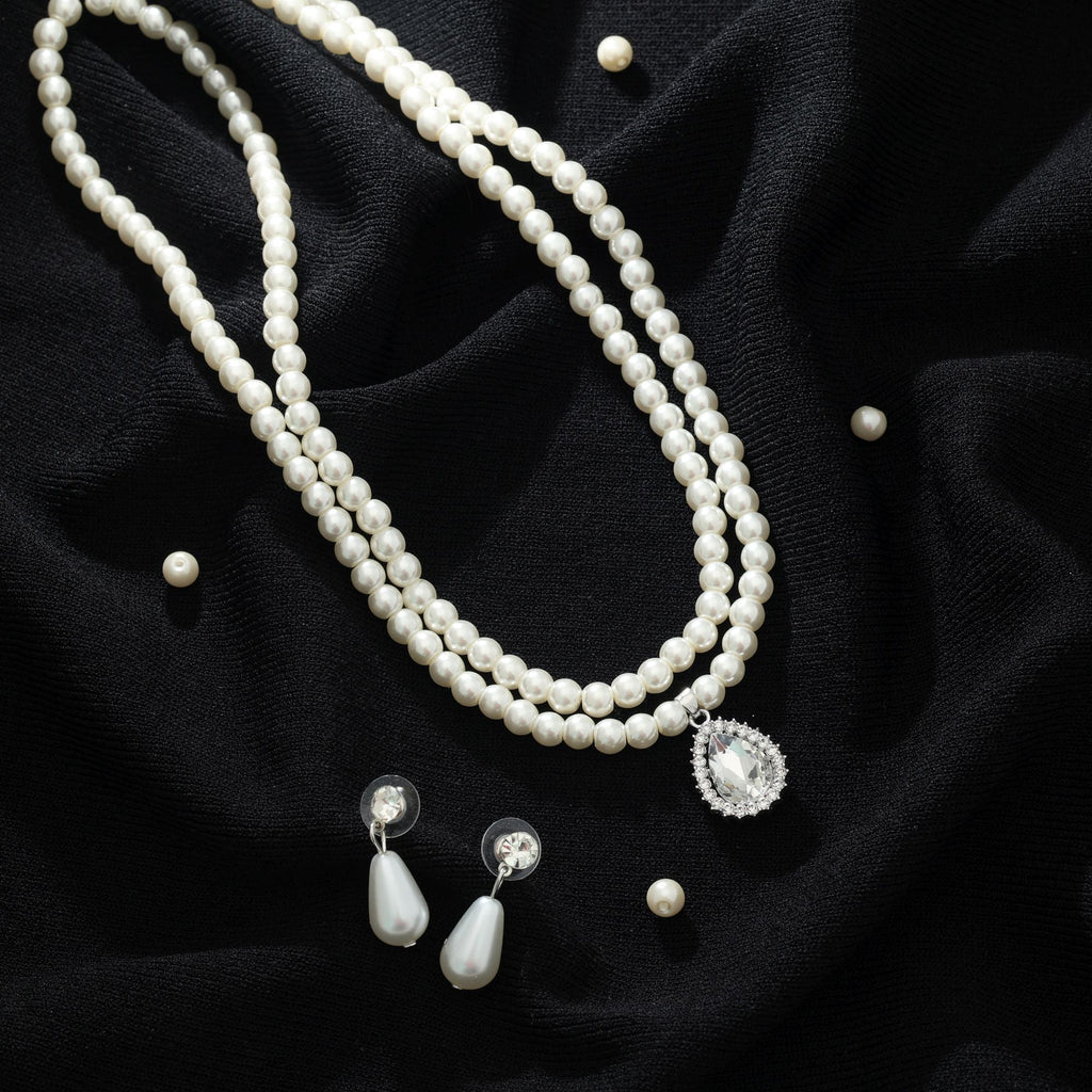 White Color Stone Necklace Set Everyday Style
