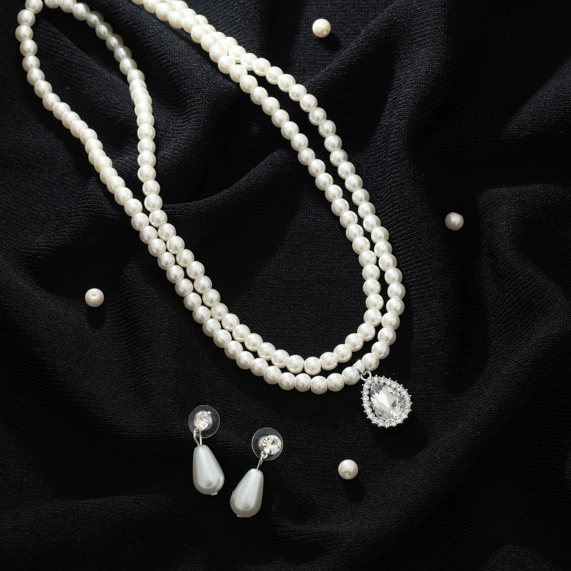White Color Stone Necklace Set Everyday Style