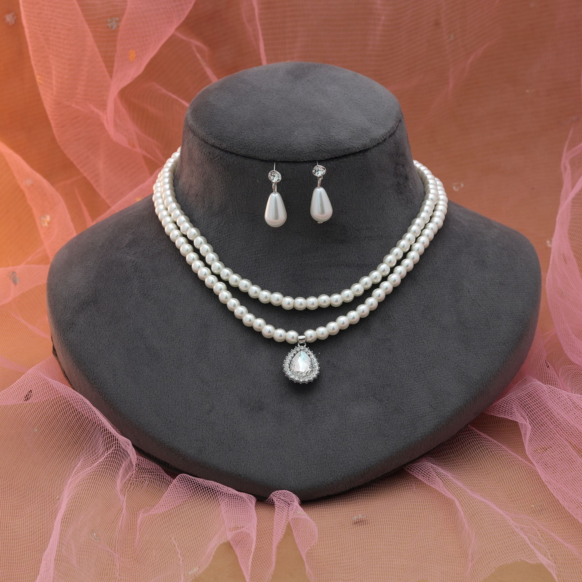 White Color Stone Necklace Set Everyday Style