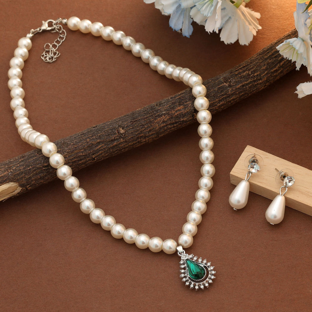 Green Color Stone Necklace Set Ethnic Design