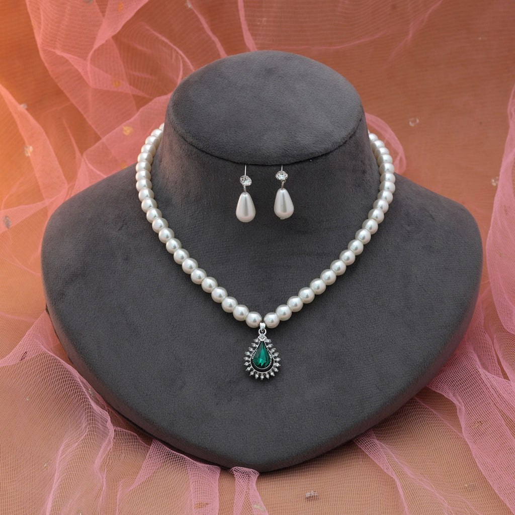 Green Color Stone Necklace Set Ethnic Design