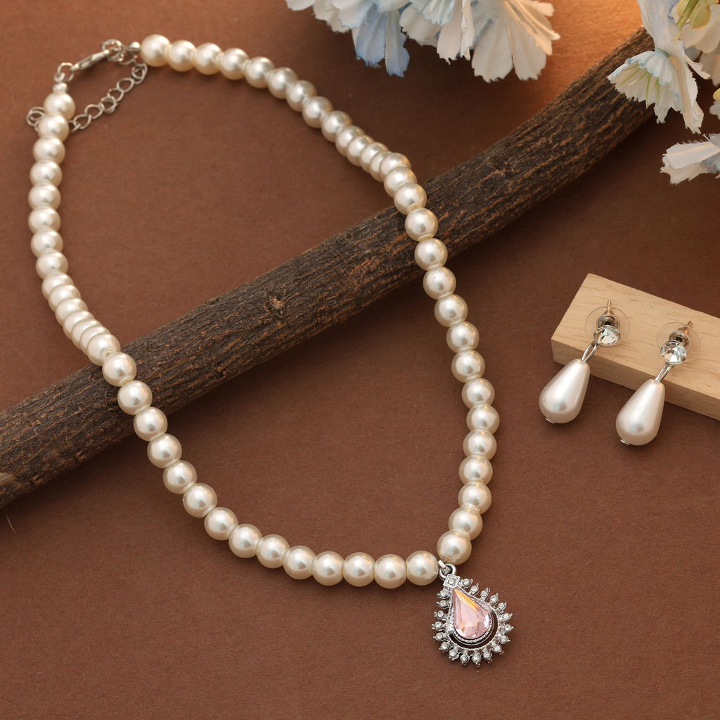 Light Pink Color Stone Necklace Set Elegant Style