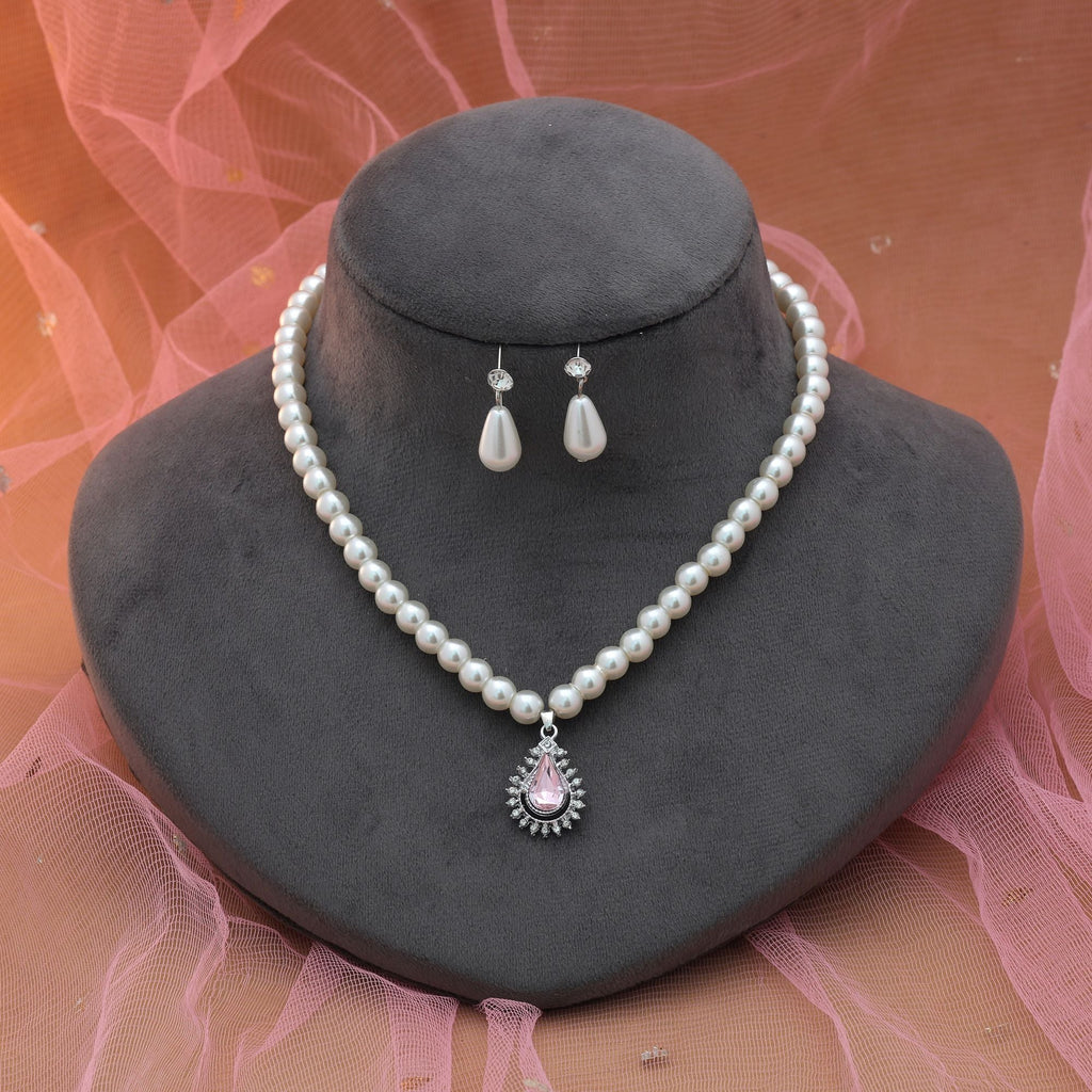 Light Pink Color Stone Necklace Set Elegant Style