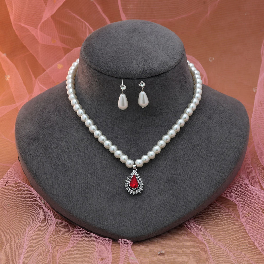 Red Color Stone Necklace Set Festive Style