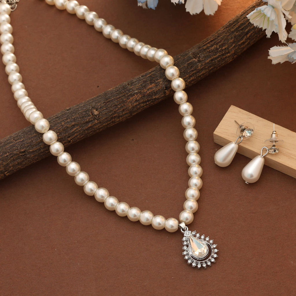 White Color Stone Necklace Set Daily Wear