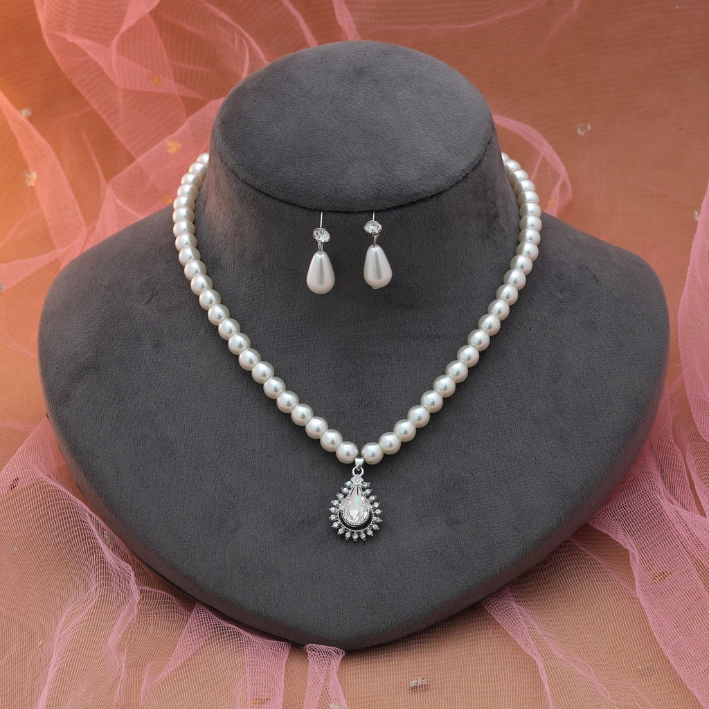 White Color Stone Necklace Set Daily Wear