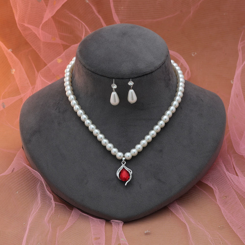 Red Color Stone Necklace Set Ethnic Style